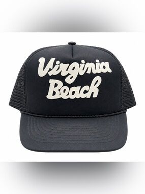 Vintage Black ‘Virginia Beach’ Trucker Hat with White Script